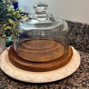 Vintage Teakwood & Glass Cheese Dome